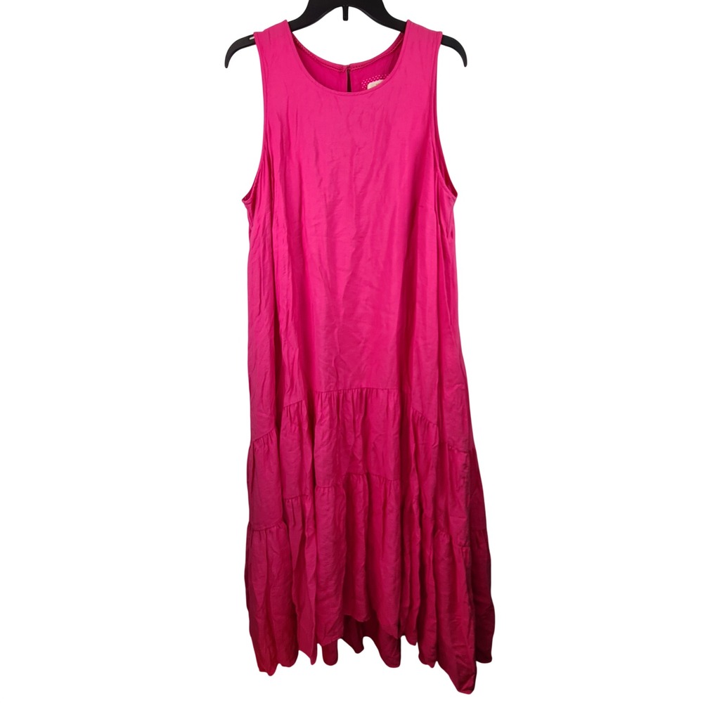 Maeve Anthropologie Hot Pink Tiered Maxi Dress Sleeveless Viscose 1X Plus Size